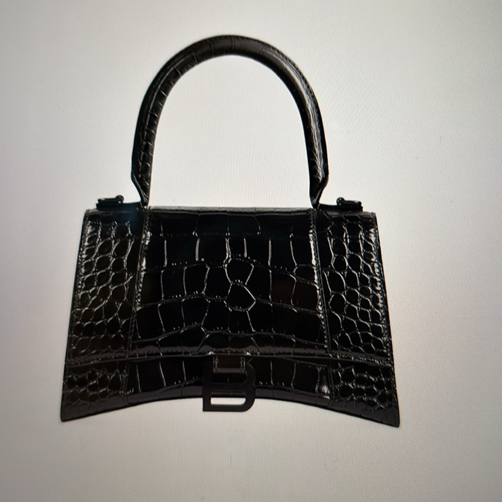 Balenciaga Hourglass XS Black Croc-Embossed Calfskin